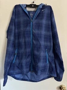 Nike Running Blue Plaid Hooded Windbreaker Women's Size Xl - Picture 1 of 7