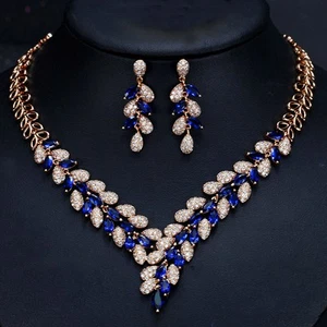 Women Statement Crystal Necklace Earrings Rhinestone Wedding Jewelry Set Bridal - Picture 1 of 27