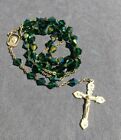 Vintage Rosary Necklace Green Glass Beeds Complete