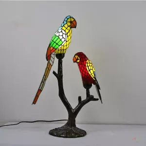 Tiffany Style Stained Glass Double Parrot Table Lamp LED Decorative Desk Lamp - Picture 1 of 12