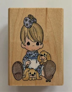 1998 Stampendous! PRECIOUS MOMENTS BABY Cheerful Giver RUBBER STAMP NEW Puppies - Picture 1 of 2