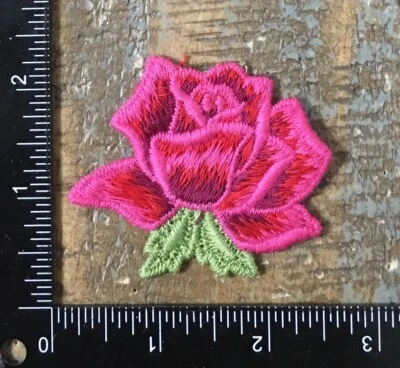Vintage ROSE Dark Pink Flower Plant Floral Roses Pedals Gardening Sew-On Patch - Image 1 of 2