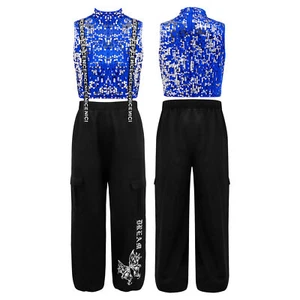 Kids Girls Vest And Trousers Daily Tank Top With Pants Sequin Tracksuit Party - Picture 1 of 13