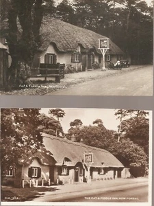 2 x New Forest - The Cat & Fiddle Inn - Postkarte 50er Jahre - Bild 1 von 5
