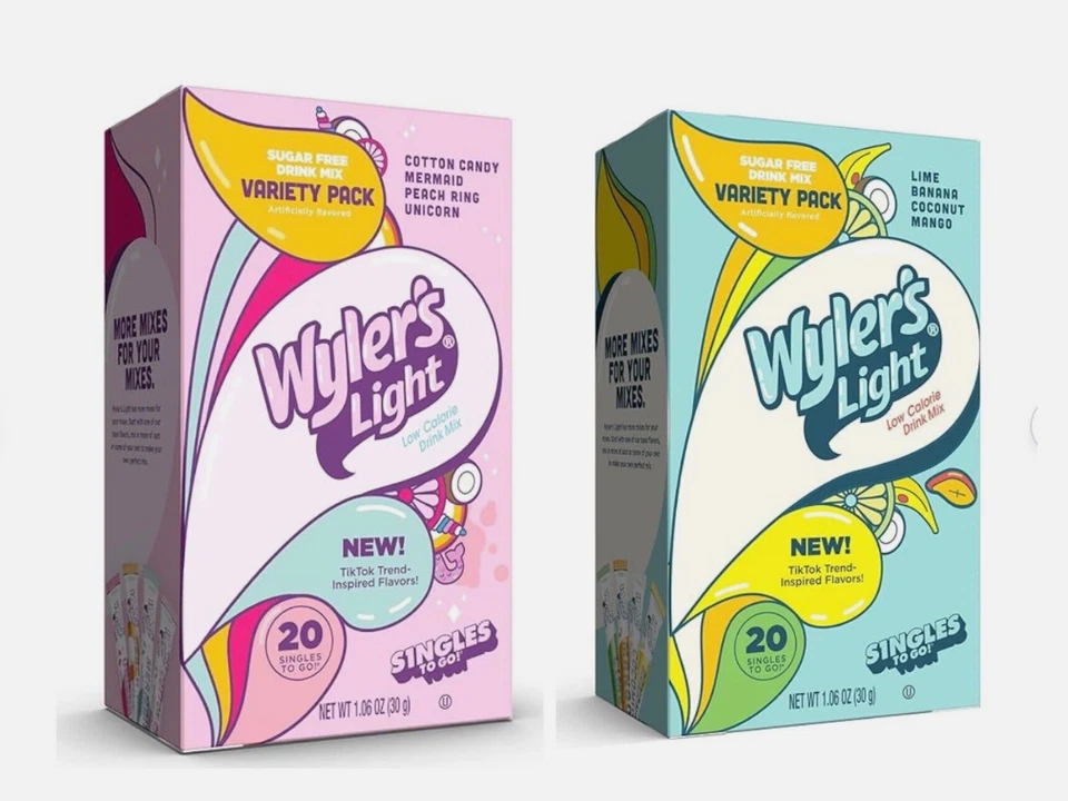 ¡CALIENTE! TIKTOK SABORES Wyler's Light SIN AZÚCAR Agua BEBIDA Mezcla 20ct Cada 2 CAJAS Foto 1 de 1