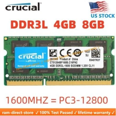 Crucial DDR3L 4GB 8GB 1600 PC3-12800 1.35V SO-DIMM RAM Memory Laptop Notebook - Image 1 of 4