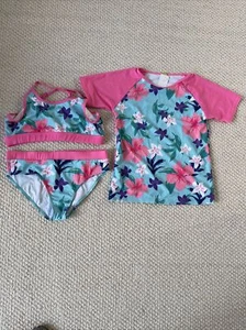 Tuomroad Girls 13 T Rash Guard Set 3-pc Swimsuit Surf Pink Floral Kids - Picture 1 of 15