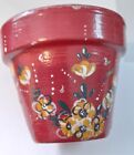 Vintage Hand Painted Small Terracotta Pot. 9cm Tall. Red Floral
