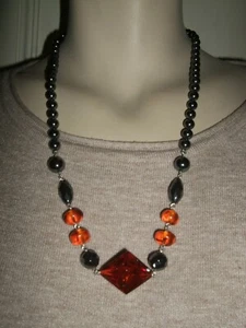 COLLANA GIOIELLO NECKLACE COLLIER ARGENTO 925 SILVER AMBRA BALTICA EMATITE CM 62 - Foto 1 di 9