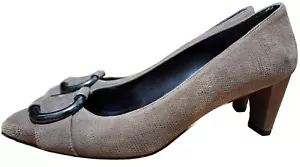 Stuart Weitzman Beige Tan Pumps Suede Leather Shoes Heels Metal Buckle Size 10 M - Picture 1 of 10