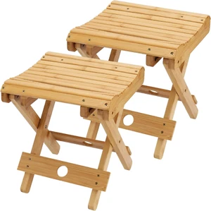 SINJEUN 2 Pack 12 Inch Natural Bamboo Folding Bench Seat Stool Bench for Bathroo - Picture 1 of 12