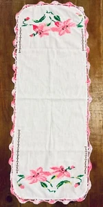 Weiß Leinen Rosa Borte Tischläufer Kommode Schal Kreuzstich Blumen 37”x 14,5” - Bild 1 von 5
