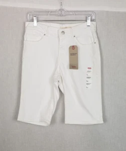 Pantalones Cortos LEVIS Mujer 27 Bermudas Cremallera Bordada Floral Denim Blanco Capri Nuevos con Etiquetas - Imagen 1 de 10