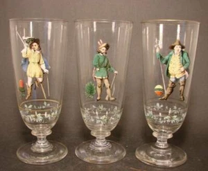 3 Biergläser/ Kartenspiel-Gläser, signiert Fritz Heckert. Schlesien, um 1900.  - Picture 1 of 4