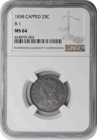 1838 Bust Silver Quarter MS64 NGC Cover
