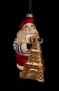 my22 BLOWN GLASS FRENCH SANTA ORNAMENT~BERET~EIFFEL TOWER~FRANCE~TRAVEL~NWT - Picture 1 of 4