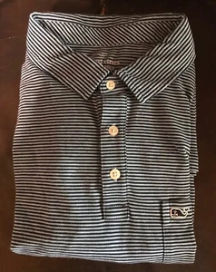 Vineyard Vines Edgartown Polo Striped Blue/Black Shirt Short Sleev Sz Large Used - Picture 1 of 2