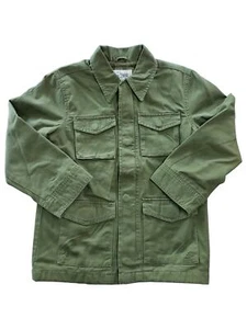 Girls Army Green Zip & Snap Cotton Lined Long Sleeve Collared Jacket Coat M(7/8) - Picture 1 of 1