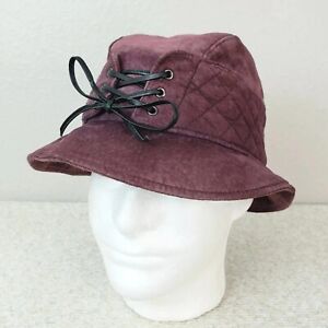 Eric Javits Burgundy Suede Leather Water Repellent Bucket Hat Lace Up Front