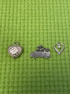 Lot Of 3 Vintage Sterling Silver 925 Charms-Hedi Klum Heart, Moms Taxi, Sm.Heart - Picture 1 of 7