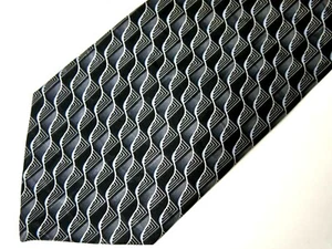 Vtg Via Europa Mens Necktie Tie Grey Black Geometric Wavy Lines Silk 58" - Picture 1 of 4