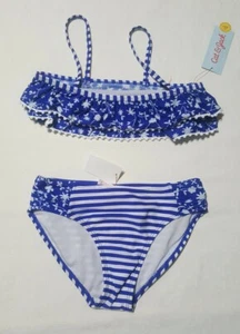 Cat and jack girls 2 Pcs swimsuit Blue with white flowers Size Medium (7/8) - Picture 1 of 2