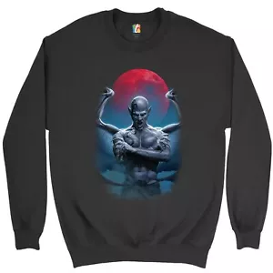 Demon Gargoyle Sweatshirt Blood Moon Scary Halloween Monster Crewneck - Picture 1 of 36