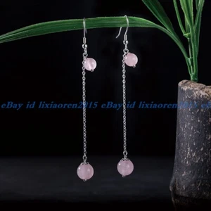 8-10mm Rose Quartz Women Earrings Natural Stone Dangle Earrings Jewelry Gift - Picture 1 of 3