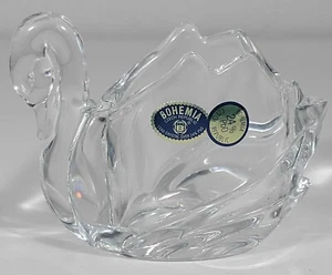 Vintage Bohemia Crystal Czech Republic Swan Trinket Dish c 1970 - Imagen 1 de 5