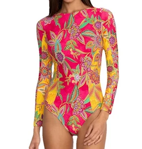 Johnny Was Flamingo Mix Kaleida Long Sleeve Cut Out Surf Swimsuit NWT XL UPF 50+ - Picture 1 of 13