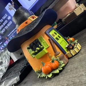 PartyLite Pumpkin Witch Hat Candle Holder Halloween House 7.5” Boxed With Stars - Picture 1 of 19
