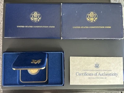 1987 US Constitution Gold Coin Proof $5 Gold With Box & COA West Point 90% AU - Image 1 of 4