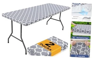 Rectangle Picnic Table Cloth 2 Pack, 6FT Waterproof Elastic Fitted - Picture 1 of 7