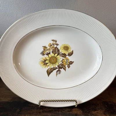 复古 80 年代 Royal Warwick 椭圆形餐盘向日葵图案 — 第 1/4 张图片