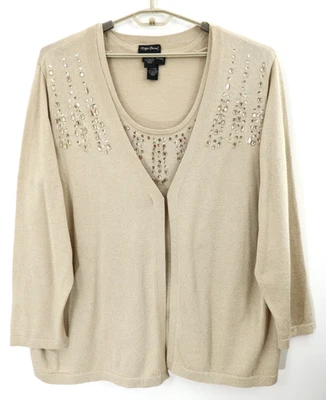 MAGGIE BARNES Mujer Algodón Metálico Twinset Cárdigan Suéter Chaleco 4X 30W 32W Foto 1 de 4