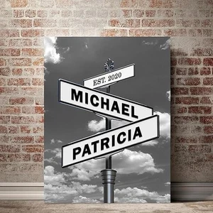 Personalized Canvas Street Sign For Couples Custom Name Crossroad Sign Poster - Picture 1 of 6