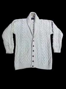 VTG Woolrich Cream Chunky Cable Knit Wool Shawl Collar Cardigan Sweater Men’s XL - Picture 1 of 4