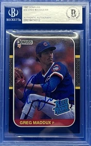 1987 Greg Maddux Autographed Donruss Rated Rookie Card RC Beckett Slab BAS Auto - Picture 1 of 4