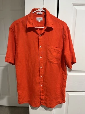Camisa Saks Fifth Avenue Roja/Naranja Lino Puro Manga Corta Abotonada-M-(defecto) Foto 1 de 4