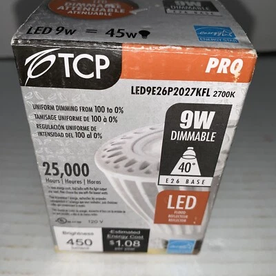 TCP LED9E26P2027KFL Pro 2700K Medium Dimmable Base Flood Lamp Bulb 9W 25,000 hr - Image 1 of 4