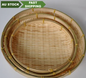 woven Bamboo handmade round plates bamboo fruit baskets storage multiple use竹筛子 - Picture 1 of 5