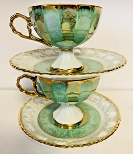 Vintage 1968 Japan Maruka viktorianischer Stil offenes Spitzendesign 2 Tassen & Untertassen - Bild 1 von 17