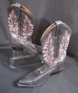 VINTAGE HARLEY DAVIDSON WOMEN'S CHARCOAL LEATHER COWBOY BOOTS SZ 8M SEWN DESIGN - Picture 1 of 24