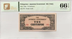 1942 Philippines 10 Centavos Pick#104a 66 EPQ Gem UNC - Picture 1 of 2