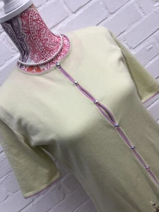 Escada Cardigan Top Twinset Green Pink Beaded 90% Wool 38 12 2 Piece Party Xmas - Picture 1 of 12