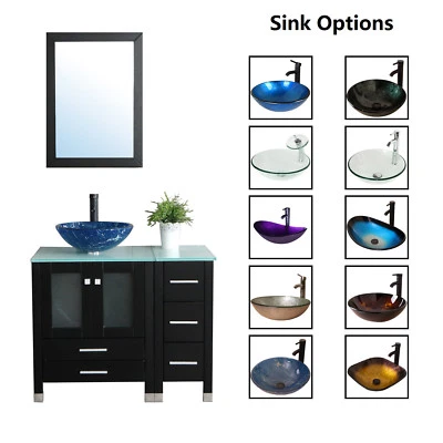 Mueble tocador de baño de 36" y recipiente de vidrio templado fregadero grifo drenaje combo Foto 1 de 4