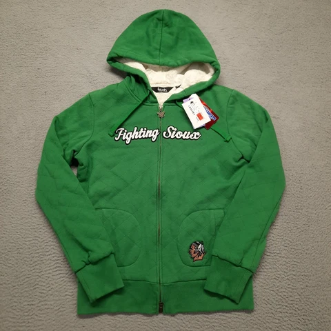 Fighting Sioux Jacket Hoodie UND North Dakota Womens Size Small Green Full Zip Cover