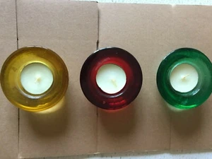 DSI Colored Glass Votive Holders Set Of 3 With Candle NIB - Picture 1 of 2