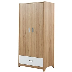 Kleiderschrank 2-türig 1 Schublade Eiche weiß Schlafzimmermöbel 180 cm hoch 85 cm breit - Bild 1 von 8
