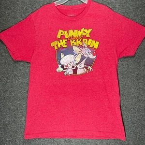 Pinky & The Brain Mens T-Shirt Distressed Duo In Circle Under Name Red Medium M - Picture 1 of 8